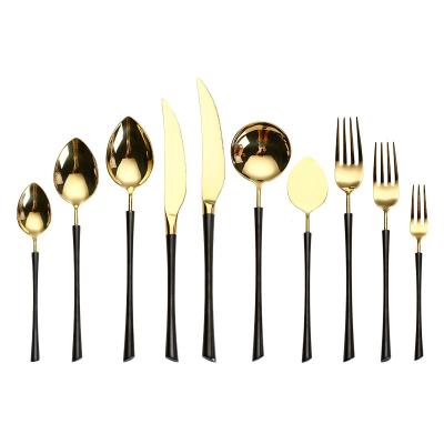 China Aden Series Black Gold Stainless Steel Cutlery Set Viable High Quality Spoon Fork Dinnerware Set For Western Household for sale