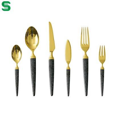 China 304 stainless steel stainless steel high quality black viable high quality black Christmas flatware wedding flatware gold knife spoon fork spoon hotel cutlery luxury gold space for sale