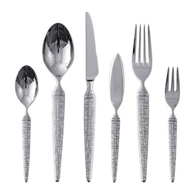 China Modern Hot Sale 304 Stainless Steel Cutlery Flatware Set Silver Mirror Silverware Spoon Fork Set Dinner Polishing Knife for sale