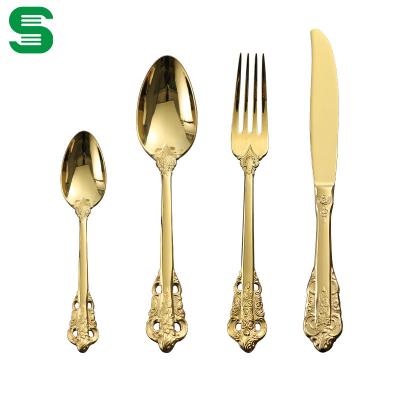 China Palace Series Viable Elegant Luxury Gold Plated Dinnerware Set Mirror Cutlery Knife Spoon Polishing Fork For Wedding Home Party for sale