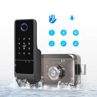 China TTLOCK IP65 Waterproof Outdoor Door Rim Fingerprint Smart Door Lock with TTlock App for sale