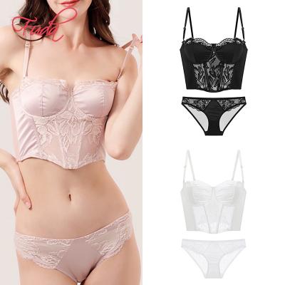 China FUDA AF05Ladies Wire Free Bralette Girls Jacquard Yarn Cross Back Crop Briefs V-Neckline Protective Sexy QUICK DRY Bra Top Women Lace Up Panties B for sale