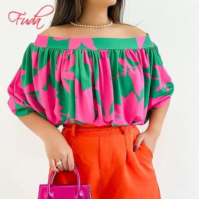 China FUDA AE08 Anti-wrinkle flowers high quality tendril trim puff blouse blouse orange blooming long sleeve sweatshirt women for sale