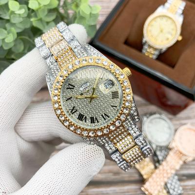 China Luxury High Quality Mens Watch Diamond Hip Hop Color Gold Rhinestone Wholesale Automatic Date Fully Iced Out Bling Wristwatches for sale