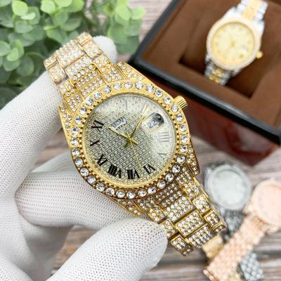 China Luxury Brand New Arrivals Automatic Mens Date Watches High Iced Out Gold Diamond Stainless Steel Wrist Watch For Men for sale