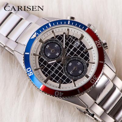 China Custom Fashion Stainless Steel Chronograph Strap Band Strap Water Resistant Chronograph Brand Logo Solar Wristwatch for sale