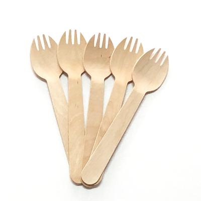 China Eco-friendly Disposable Biodegradable Wooden Cutlery Spork 160mm Birch Wood Disposable Wooden Sporks for sale