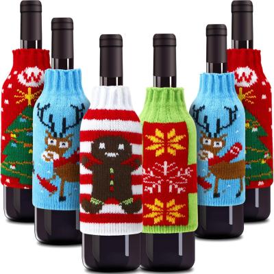 China Cute Knitted Decorative Sweater Christmas Wine Bottle Cover New Wine Bottle Cover Christmas Decorations for sale