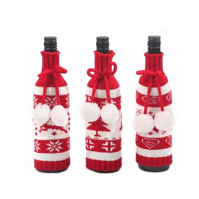 China Wine Bottle Cover Merry Christmas Decor Wine Bottle Cover Christmas Knitted Champagne Bottle Cover for sale