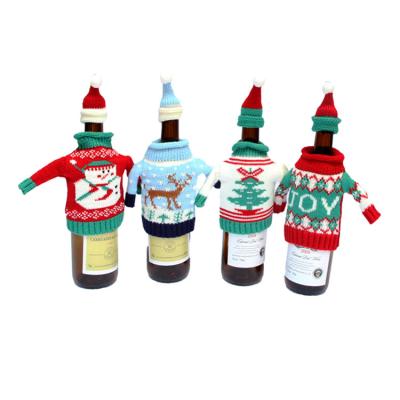 China Wine Bottle Cover Christmas Sweater Hats Wine Bottle Covers Cute Home Party Deco Wine Bottle Bags for sale