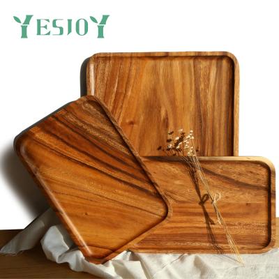 China The Viable Oblong Acacia Wood Dinner Plate Tray Appetizer Plates Wooden Serving Plate for sale