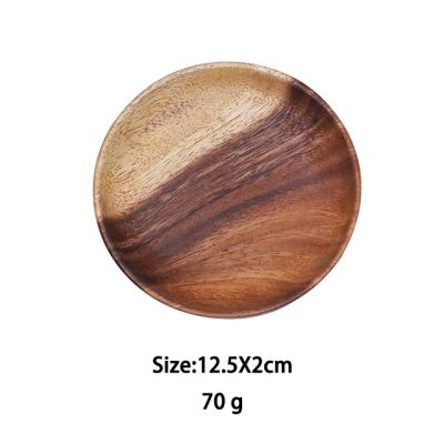 China Sustainable Acacia Wood Plate Tray Round Appetizer Plates Serving Wooden Round for sale