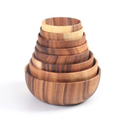 China Sustainable Medium One Piece Round Acacia Wood Kitchen Dinner Bowls for sale