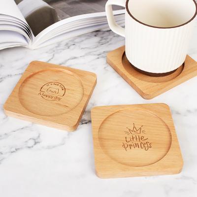 China China Factory Sustainable Beech Wood Carved Tea Coasters for sale