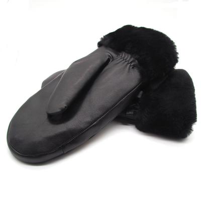 China Women Real Shearling Sheepskin Mitten Comfortable Winter Warm Fur Manufacturer Leather Gloves for sale