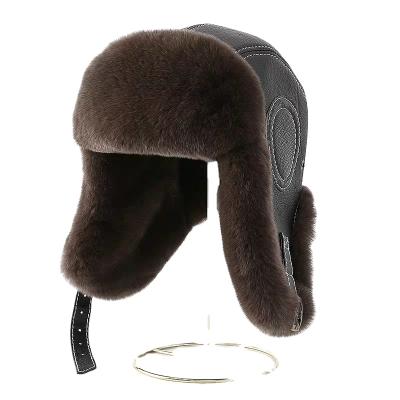 China breathable & Men's Rabbit Leather Fur Hat Dad Trapper Fur Hat Winter Russian Soviet Waterproof Hats For Men for sale