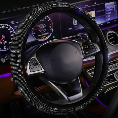 China Universal Bling Bling Crystal Leather Diamond Steering Wheel Cover Protector 15 3 inch Women Girls Fundas De Volante de rai for sale