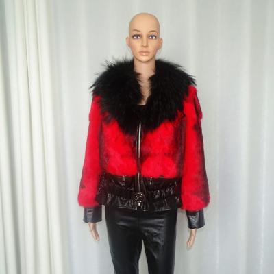 China Real fur stripe leather jacket women wear angora rabbit fur coat zipper style classic short female sexy cross viable fashion for sale