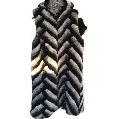 China Real viable chinchilla lexus rex rabbit fur coat vest women in new nutria long fur coat vest 100cm vest for sale