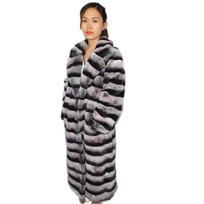 China Real Women's Lexus Rex Rabbit Fur Coat Cross Stripe ODM Chinchila Viable Natural Fur Super Long for sale