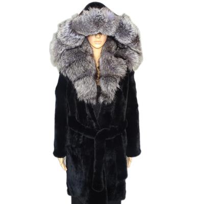 China OEM Lexus Rex Rabbit Female Fox Hood Fur Coat Viable Natural Real Fur Coat for sale