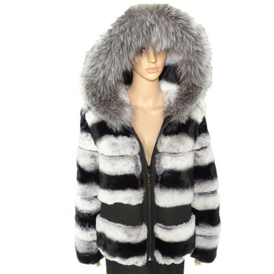 China Fashion Natural Women's Viable Real Zipper Fur Clothing Rex Rabbit Fur Coat Fur Match With Fox Hat Band for sale