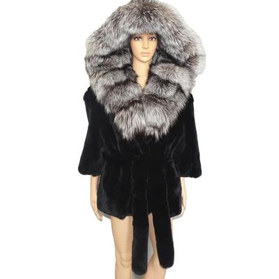 China High-end Fashion Women's Fashion Genuine OEM Genuine Fur Shorts Female Real Fur Lexus Rex Rabbit Fox Hood Fur Coat for sale