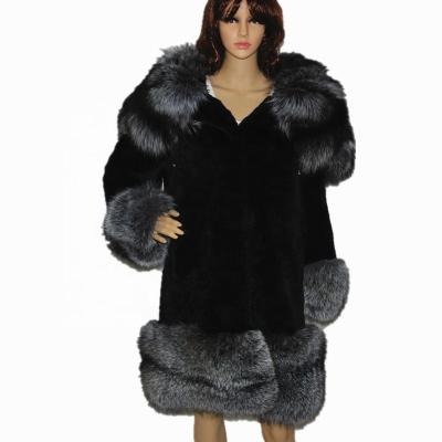 China High Grade Fox Lexus Rex Rabbit OEM Genuine Fur Coat Viable Natural Black Female Crossover Fox Hood Fur Coat for sale