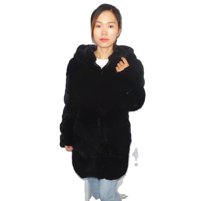 China Real viable black horizontal zipper lexus rex rabbit fur coat women in new nutria 85 long fur coat jacket for sale