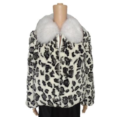 China Really Short Natural Lexus Rex Rabbit Fur Grass Girl Coat Short Zipper Fur Viable To Keep Warm In Winter Leopard Print Fox Collar for sale