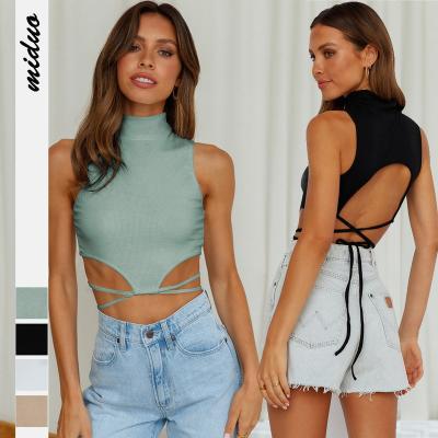 China Wholesale QUICK DRY Slim Fit Casual Women Short Backless Neck Summer Top Ribbed Vest Crop Tops for sale