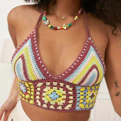 China QUICK DRY in stock wholesale sexy back tie up waist v-neck halter crop top crop top for women for sale