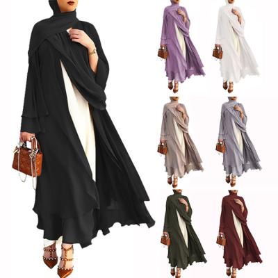 China Ramadan Eid Clothing Decoration Anti-Static Cardigan Soft Elegant Chiffon Plus Size Dubai Abaya Islamic Muslim Women's Long Robe Dress for sale