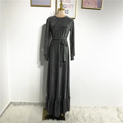 China Round Neck Muslim Anti-Static Waist High Waist Solid Color Dress Stretch Crystal Sparkle Knit Women's Casual Dress for sale