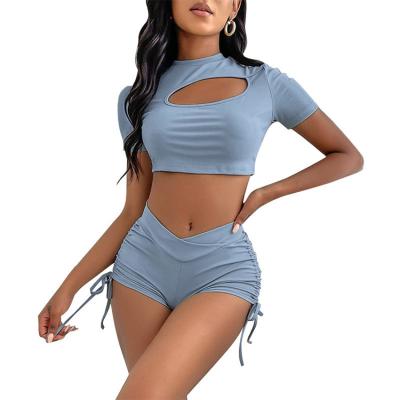 China 2022 Summer Street Style Yoga Sports Bra Shorts Fitness Women's Two-Piece Suit Knitting QUICK DRY for sale