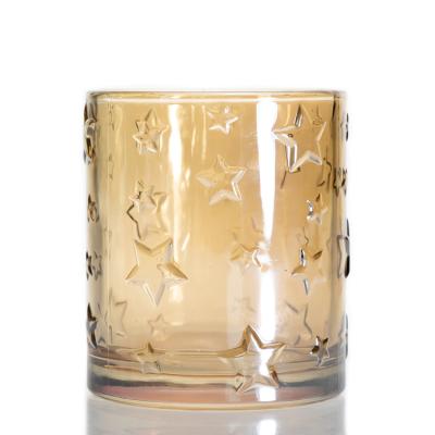 China Personal Care Luxury Empty Star Shape Candle Jar Round Gold Clear Glass Candle Holder For Wedding for sale