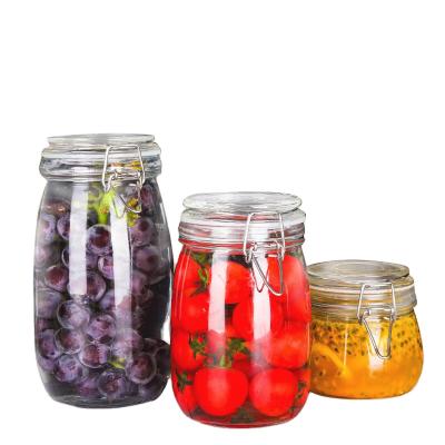 China Food Factory Specials 500ml 1000ml 2000ml Large Glass Food Storage Jars With Clip Lids for sale