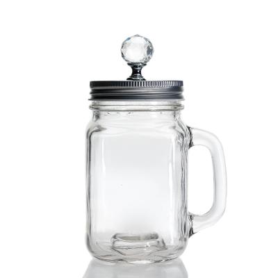 China Custom Glass Drinking Clear Glass Mason Jar Mug With Handle Square 360ml Personal Care Bottle for sale