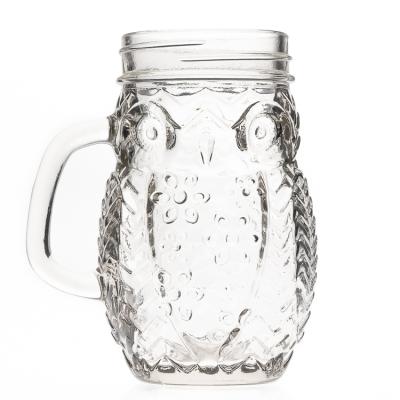 China Factory Outlet Personal Care Owl Shaped Drinking Bottles 360ml 12oz Empty Glass Mason Jar With Screw Metal Lids for sale