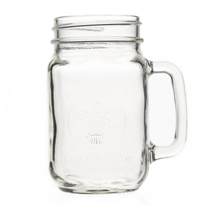 China Wholesale Factory Price Personal Care Drinkware Mug 480ml 16oz Clear Empty Mason Jar Glass With Handle for sale