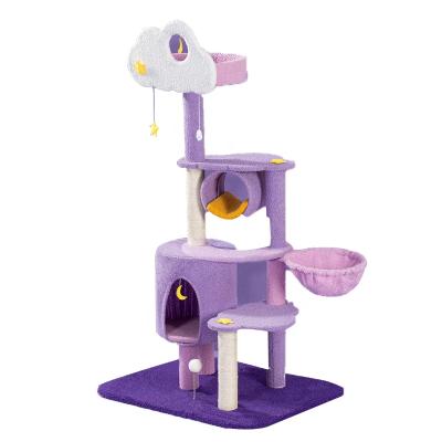 China Wholesale Design Purple Viable Cloud Cat Wooden Cat Furniture Tower Pet Cat Housing Scratch Tree Climbing Tree for sale