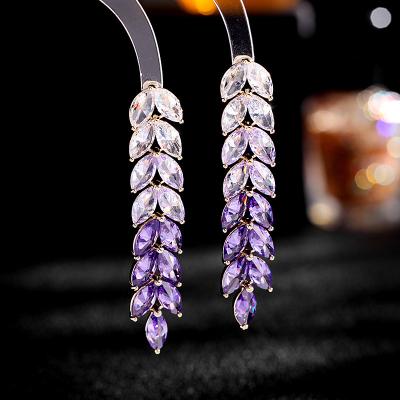 China 2023 Newest Designs Water Friendly 5A+ CZ Material Luxury Colorful Drop Dangle Leaf Tassel Earring Fashionable Gradient Zirconia Earrings For Women for sale