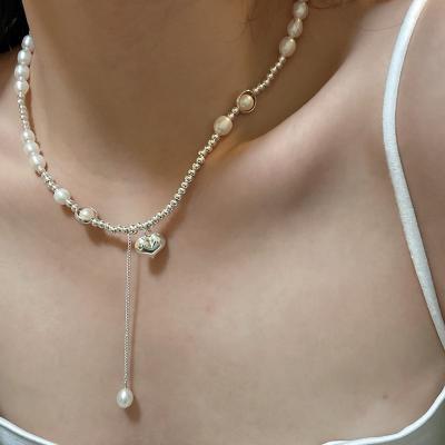 China Unique Designs 925 Sterling Silver Baroque Freshwater Pearl Necklace With Heart Pendant Pearls Bead Necklace&bracelet Jewelry Set For Women for sale