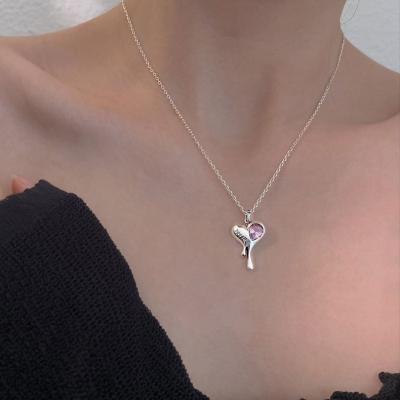 China Fashion Romantic 925 Sterling Silver Heart Dream Necklace Crystal Peach Heart Pendant Chain for Lady Women for sale