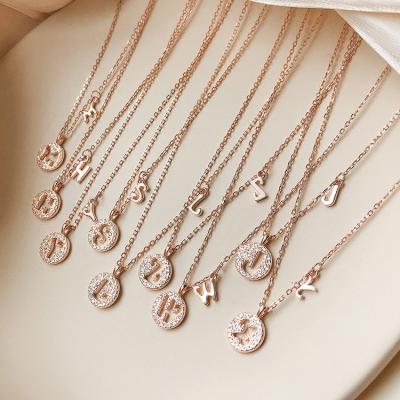 China TRENDY 925 Sterling Silver Letter Necklace with Alphabet Charms Champagne Gold Plated CZ 26 Initial Letter Dangle Necklaces for sale