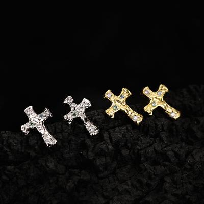 China TRENDY Wholesale Gold Plated Sterling Silver Minimalist Cubic Zirconia Cross Stud Earring Jewelry Cross Earrings 925 for sale