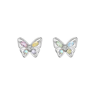 China TRENDY Korean Girls 925 Sterling Silver Butterfly Earrings Jewelry For Women Fashion Colorful Zircon Stud Earrings Jewelry 2023 for sale