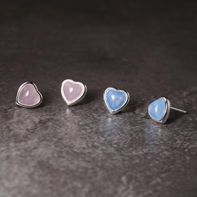 China FASHIONABLE XIXI 925 Sterling Silver Dainty Love Heart Stud Earrings With Agate Birthstone Jewelry Gifts For Women for sale