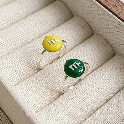 China FASHIONABLE Adjustable Open Cute Colorful Chocolate Beans Enamel Rings 925 Sterling Silver Finger Ring For Women Jewelry for sale