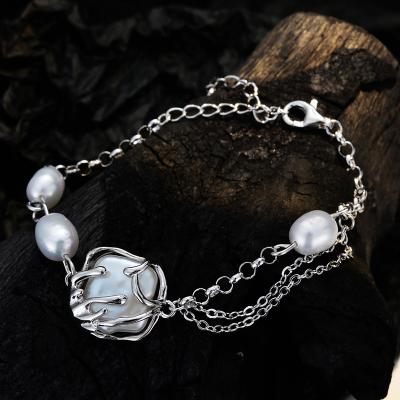 China FASHIONABLE Luxury Baroque Pearl Charms Bracelet for Designer 925 Sterling Silver Women Party Bracelets and Bangles Wholesale for sale